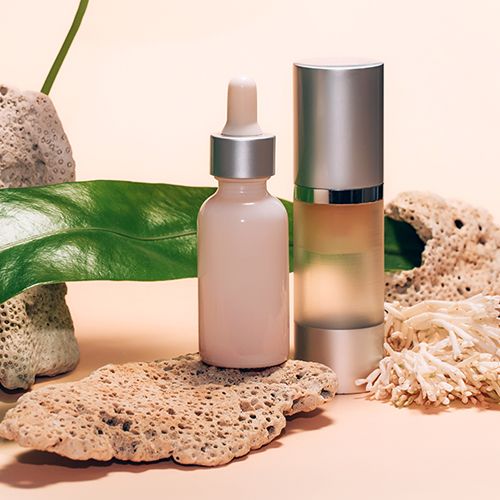 Uce2uSTw Natural essential oils and creams in small glass bottles.